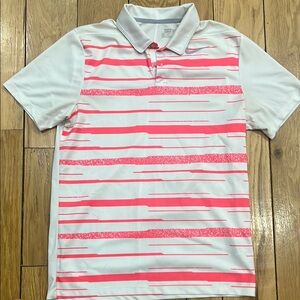 White and Pink Striped Polo Shirt
